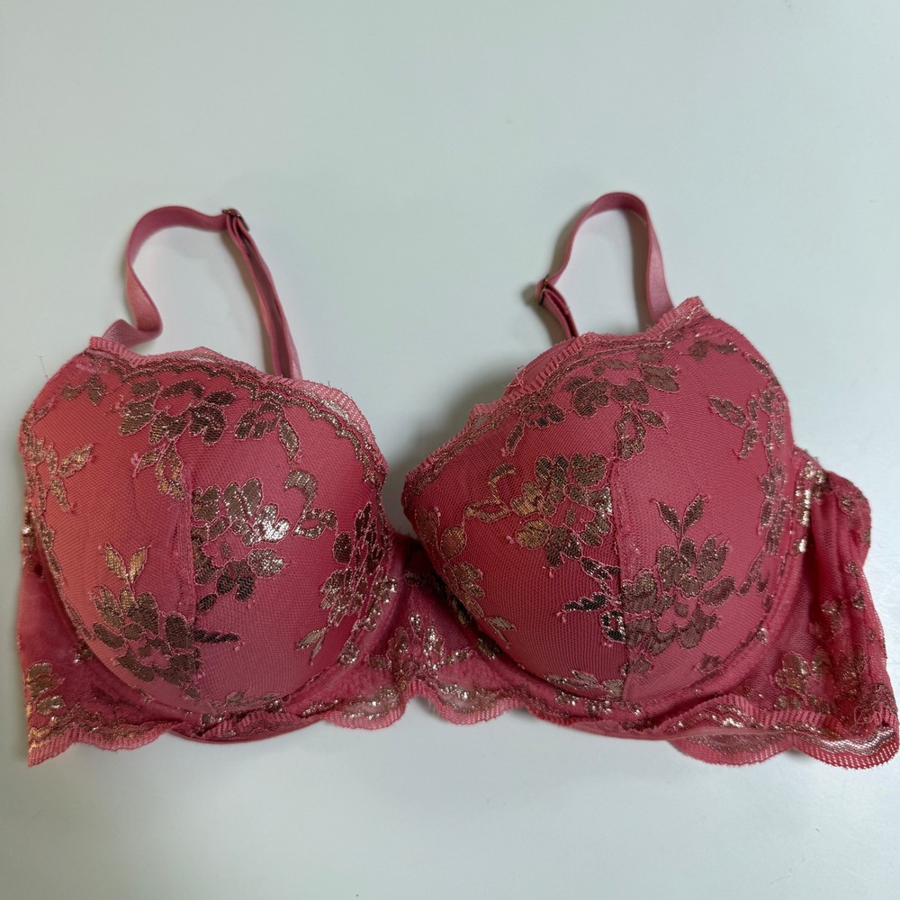 Victoria's Secret Dream Angels Bra Pink Womens 34DD Floral Excellent Condition